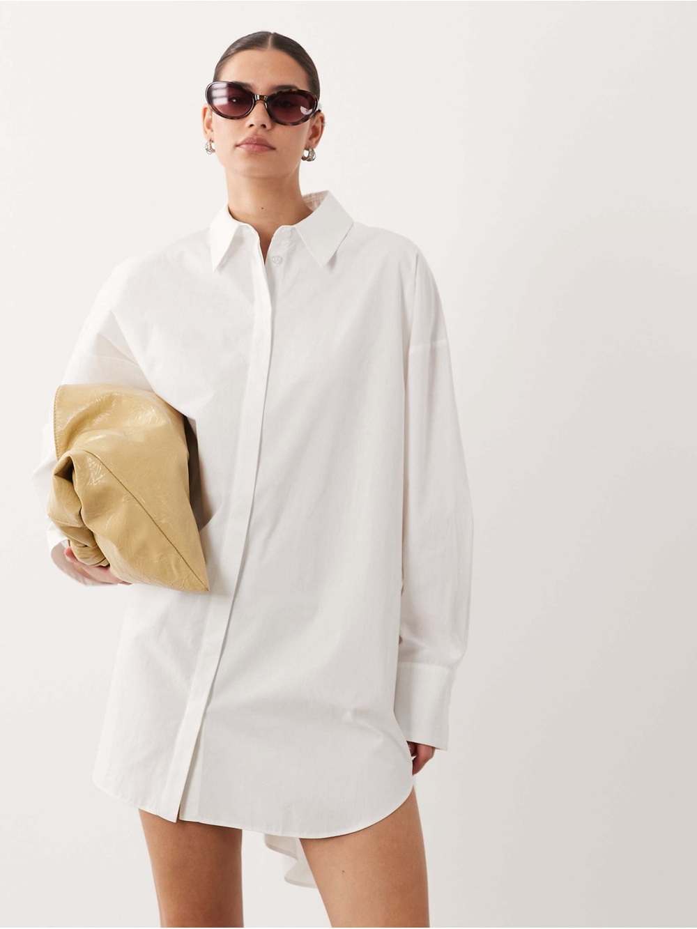 ASOS DESIGN wide cuff mini shirt dress in white